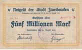 Deutschland Deutsches Reich 5 Millionen Mark Notgeldschein Notgeld Stadt Zweibrücken, Rheinland-Pfalz -