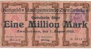 Deutschland Deutsches Reich 1 Million Mark Notgeldschein Notgeld Stadt Zweibrücken, Rheinland-Pfalz -
