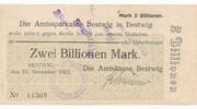 Deutschland Deutsches Reich 2 Billionen Mark Notgeldschein Notgeld Bestwig , Westfalen -