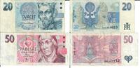 Tschechoslowakei 20, 50 Korun Banknote Geldscheine 20 und 50 Korun (III- 1994) 2 Scheine -