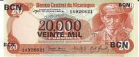 Nicaragua 20000 Cordobas Banknote Geldscheine -