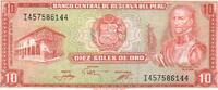 Peru 10 Soles de Oro Banknote Geldscheine -