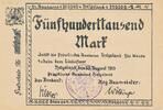 Deutschland Deutsches Reich 500 Tausend Mark Notgeld Schleswig-Holstein, Helgoland Preussische Baukasse -