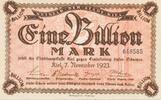 Deutschland Deutsches Reich Weimarer Republik 1 Billion Mark Notgeld Schleswig-Holstein, Stadthauptkasse Kiel -