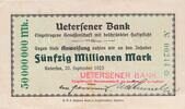 Deutschland Deutsches Reich 50 Millionen Mark Notgeld, SCHLESWIG-HOLSTEIN, Uetersen, Uetersener Bank -