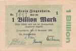 Deutschland Deutsches Reich 1 Billion Mark Notgeldschein Notgeld Ziegenhain (Hessen-Nassau) -