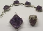 Silberschmuck vintage Ausgefallenes 835er Silberset 3 teilig Armband Anhänger Ring Amethyst -