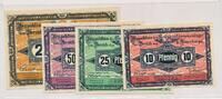 Deutschland Deutsches Reich 10,25,50 Pfennig und 2 Mark , Lot 4 Scheine Notgeld Guben, Inspektion der KGL im Bereich des III. A.K. , Brandenburg -