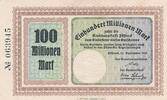Deutsches Reich Deutschland 100 Millionen Mark Notgeldschein Notgeld Pößneck POESSNECK (Thüringen) -