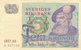 Schweden 5 Kronor 1977 Banknote Sveriges Riksbank II 7.04 US$ Tax included +  11.73 US$ shipping