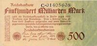 Deutsches Reich Deutschland 50 Milliarden Mark, Reichsbanknote KN 8stellig, Serie: C -