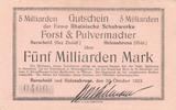Burscheid und Helenabrunn 5 Milliarden Mark Gutschein der Firma Rheinische Schuhwerke, Forst & Pulvermacher -