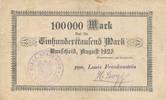 Burscheid 100 Tsd.Mark Notgeldschein, ppa. Louis Frankenstein -