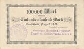 Burscheid 100 Tsd. Mark Notgeldschein, Vereinigte Bursch-Hilgener Klinker Werke -