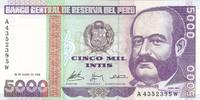 Peru Cinco Mil Intis Banknote -