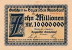 Deutsches Reich Deutschland 10 Millionen Mark Notgeld Bayerische Staatsbank München; Länderbanknote -