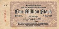 Deutsches Reich Deutschland 1 Million Mark Notgeldschein, Baden, Badische Bank Mannheim, Länderbanknote -
