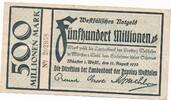 Deutsches Reich Deutschland 500 Millionen Mark Notgeldschein Notgeld Provinz Westfalen Münster -