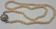 Akoya Perlenkette Perlencollier Perle 585 er Gold Verschluß 14 karat Saphir -