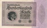 Deutsches Reich Deutschland 100000 Mark, Reichsbanknote KN 6stellig, Serie: U -