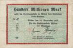 Deutsches Reich Deutschland 100 Millionen Mark Notgeldschein Notgeld Stadt Witten Westfalen -