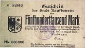 Deutschland Deutsches Reich 500 000 Mark Notgeldschein Notgeld Kaufbeuern Bayern 1 Schein -
