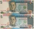 Philippinen 2 Stück 5 Piso Banknoten 2 Stück Lot -