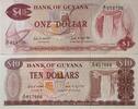 Guyana 1 Dollar, 10 Dollars Banknoten 2 Stück Lot -