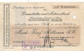 Duisburg 5 Millionen Mark Schaaffhausen`scher Bankverein Scheck Nr. 32040, gelocht, Druck einseitig -