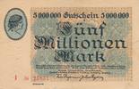 Hamborn 5 Millionen Mark Gutschein der Thyssen-Hütte, Serie J, Nr. 25831 -