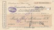 Duisburg 5 Millionen Mark Schaaffhausen`scher Bankverein Scheck Nr. 32071, gelocht, Druck einseitig -