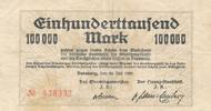 Duisburg 100 000 Mark Gutschein der Städt.Sparkasse, Nr.438332 -