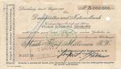Duisburg 5 Millionen Mark Schaaffhausen`scher Bankverein Scheck Nr.35726, gelocht, Druck einseitig -