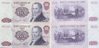 Chile 100 Pesos zwei folgende Seriennummer, BA0356854-5, Banknote -