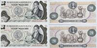 Kolumbien 20 Pesos zwei folgende Seriennummer, 86616199-200 , Banknote -