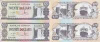 Guyana 20 Dollars zwei folgende Seriennummer, A/93 262384-5, Banknote -