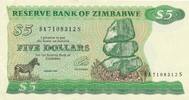 Simbabwe 5 Dollars Banknote Reserve Bank of Zimbabwe -
