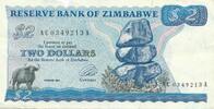 Simbabwe 2 Dollars Banknote Reserve Bank of Zimbabwe -