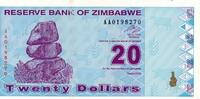 Simbabwe 20 Dollars Banknote Reserve Bank of Zimbabwe -