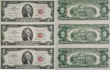USA, Vereinigte Staaten von Amerika 3* 2 Dollars 1963 A Banknote Federal Reserve Note fortlaufende Seriennummer, 3x Banknoten AU-55