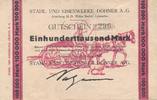 Letmathe 100 Tausend Mark Gutschein Stahl- und Eisenwerke Döhner A.- G. -