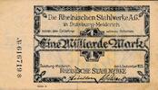 Deutschland Deutsches Reich 1 Million Mark Duisburg-Meiderich, Rheinland, Schein der Rheinische Stahlwerke A.G. -