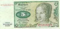 Deutschland BRD 5 Deutsche Mark DM Bundesbanknote B/X -