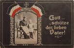 Deutschland Drittes Reich AK Ansichstkarte Postkarte I. Weltkrieg Feldpostkarte, Gott schütze der lieben Vater, Fahnen, Mutter mit Sohn -