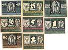 2 x 1, 2, 5 Mark, 2 x 25, 2 x 50 Pfennig 1921 Deutschland, Deutsches Reich 8 x Notgeldschein, Stadt Genthin I bis II+