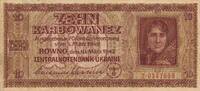3.Reich, Ukraine, Besatzungsausgaben 2. Weltkrieg 10 Karbowanez KN: 7stellig, Zentralnotenbanknote -