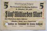 Deutschland, Deutsches Reich 5 Milliarden Mark Großnotgeld, Münster, Nordrhein-Westfalen, Westfälisches Notgeld -