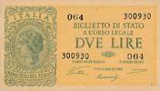 Italien 2 Lire Banknote, Biglietto di Stato -