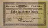 Deutschland, Deutsches Reich 10 Millionen Mark Großnotgeld, Nordenham, Niedersachsen, Norddeutsche Seekabelwerke AG -