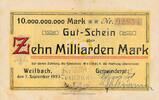 Deutsches Reich Deutschland 10 Milliarden Mark Großgeldschein, Bayern Weilbach Gemeinderat -